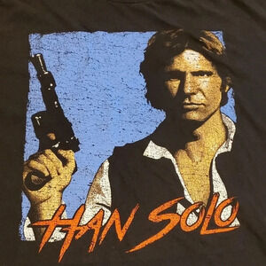 Star Wars Men’s Size XL T-Shirt Han Solo Fifth Sun Black Graphic Tee 100% Cotton